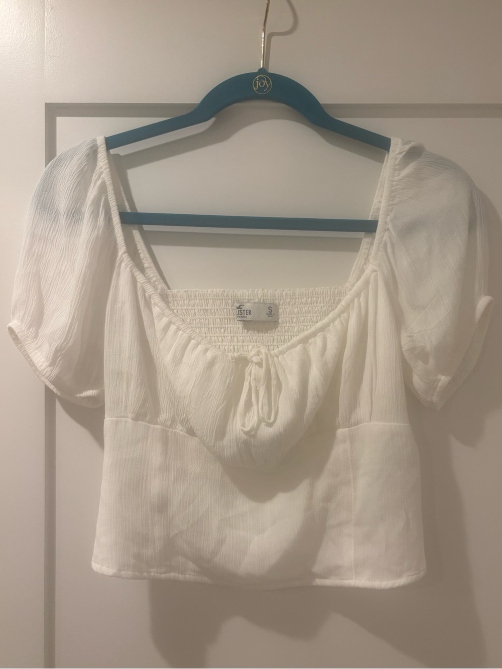 NWT Hollister White Puff Sleeve Smocked Milkmaid Crop Top Size Small